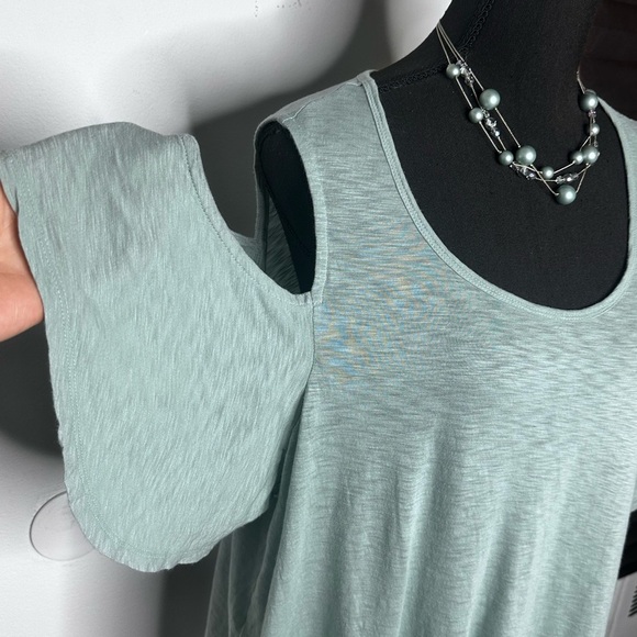 Express Tops - Express Sage Green Blouse with Cutout Sleeves
